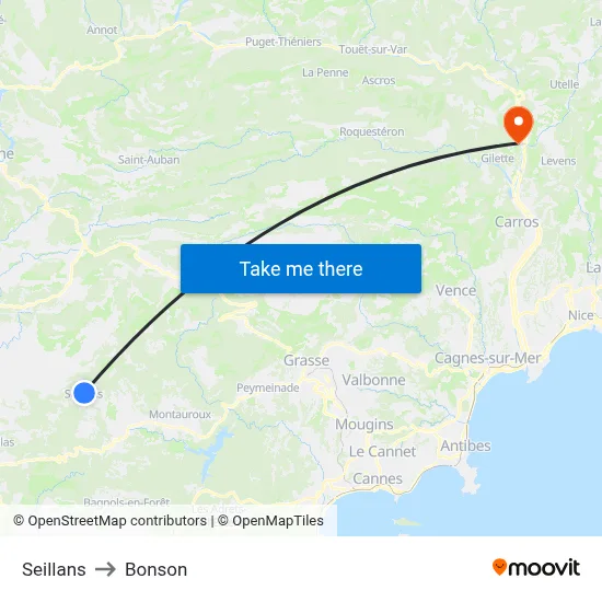 Seillans to Bonson map