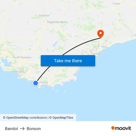 Bandol to Bonson map