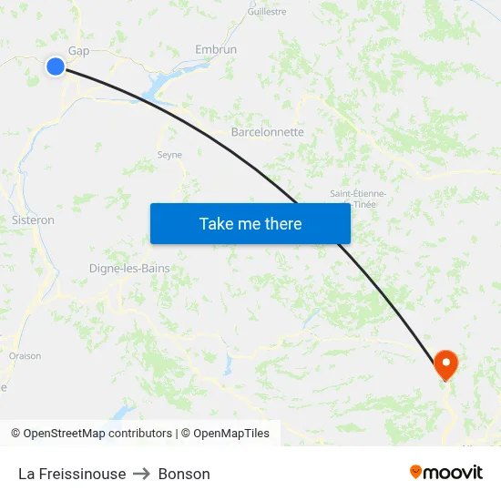 La Freissinouse to Bonson map