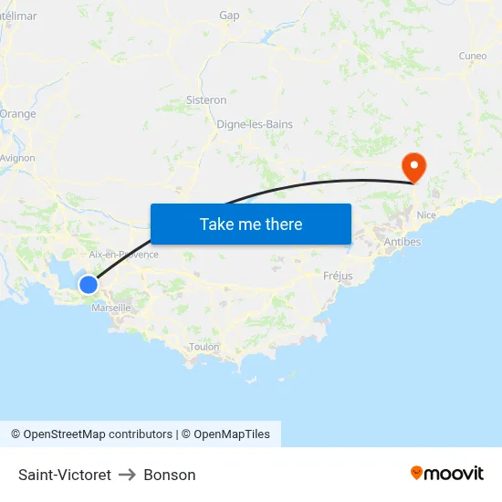 Saint-Victoret to Bonson map