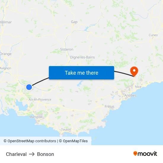 Charleval to Bonson map