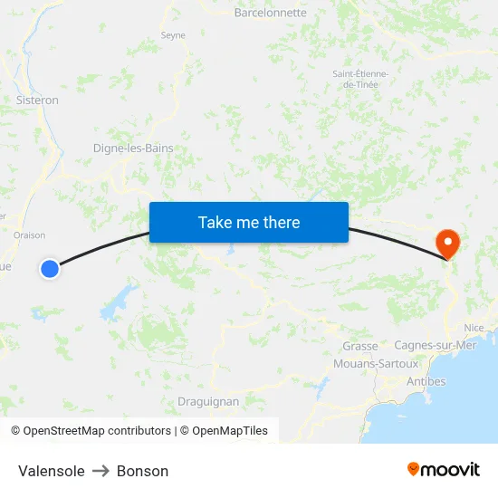 Valensole to Bonson map