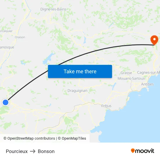 Pourcieux to Bonson map