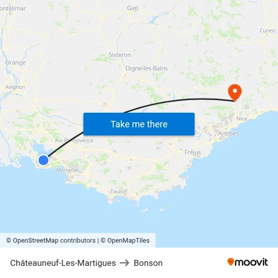 Châteauneuf-Les-Martigues to Bonson map