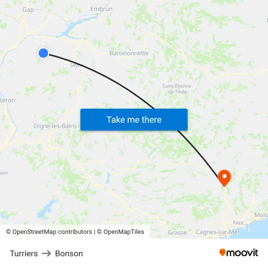 Turriers to Bonson map