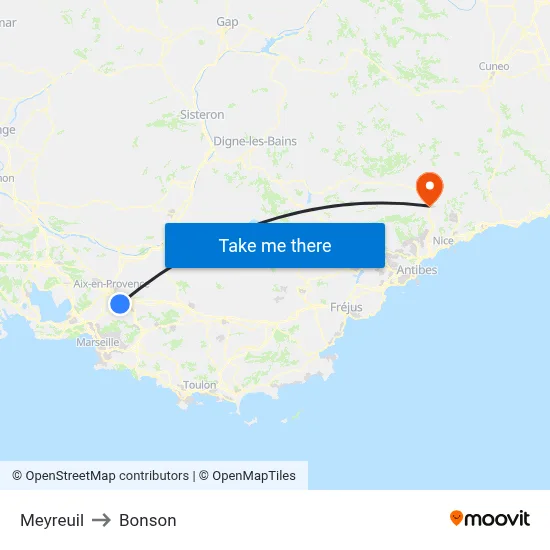 Meyreuil to Bonson map