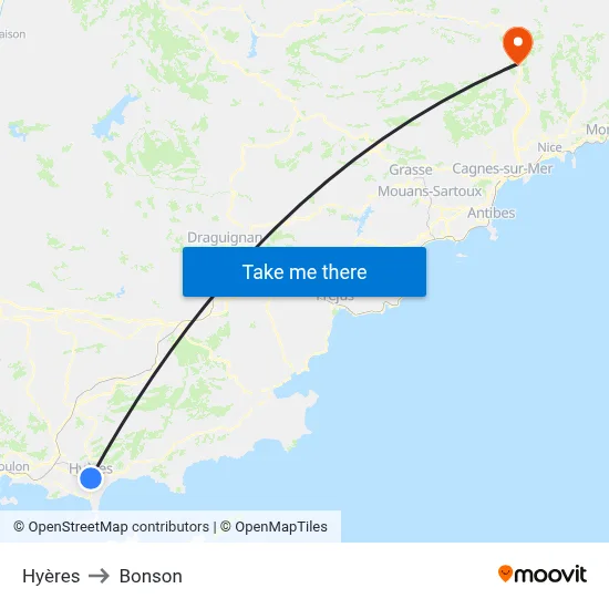 Hyères to Bonson map