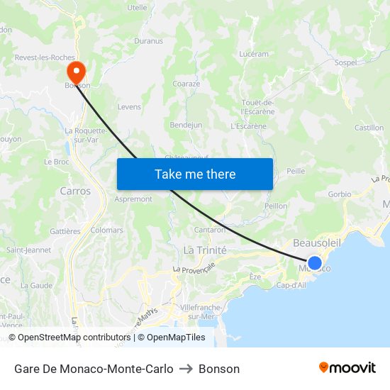 Gare De Monaco-Monte-Carlo to Bonson map