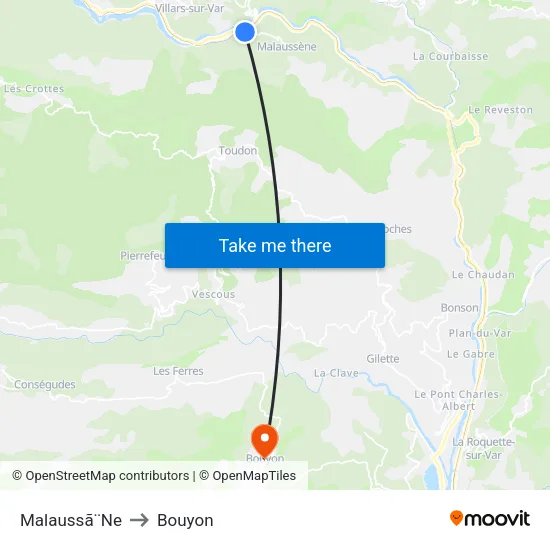 Malaussã¨Ne to Bouyon map