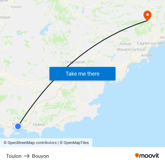 Toulon to Bouyon map