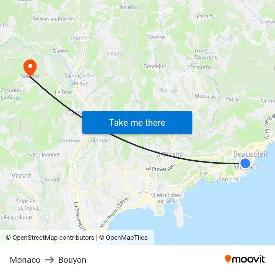 Monaco to Bouyon map