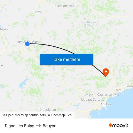 Digne-Les-Bains to Bouyon map