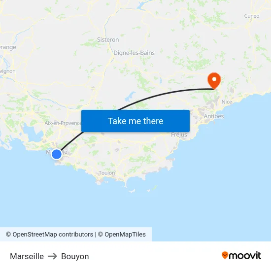 Marseille to Bouyon map