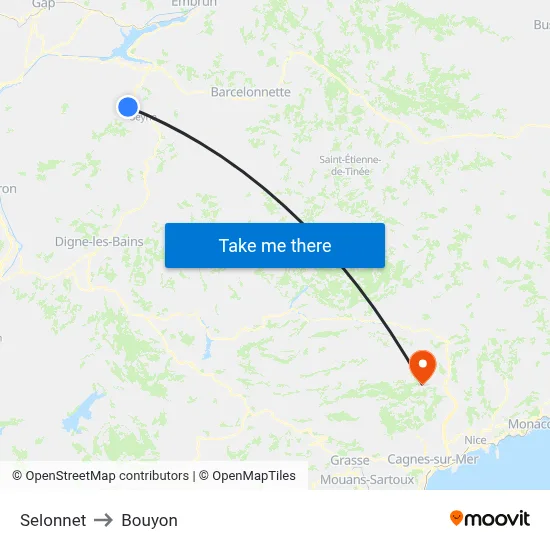 Selonnet to Bouyon map