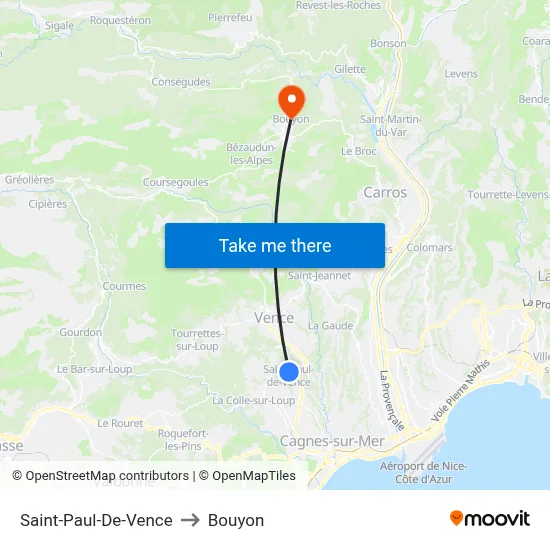 Saint-Paul-De-Vence to Bouyon map