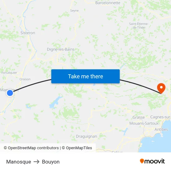 Manosque to Bouyon map