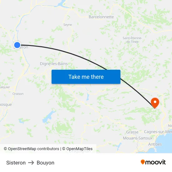 Sisteron to Bouyon map