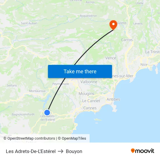 Les Adrets-De-L'Estérel to Bouyon map