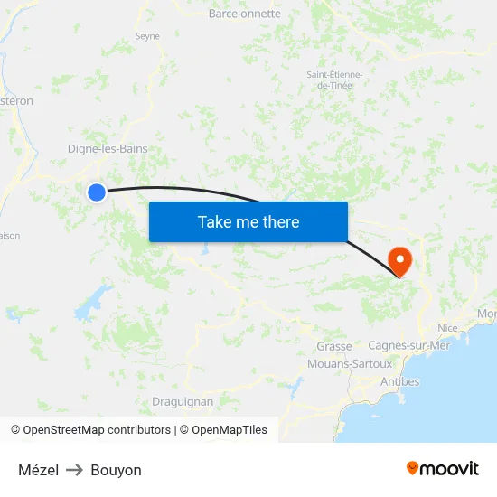 Mézel to Bouyon map