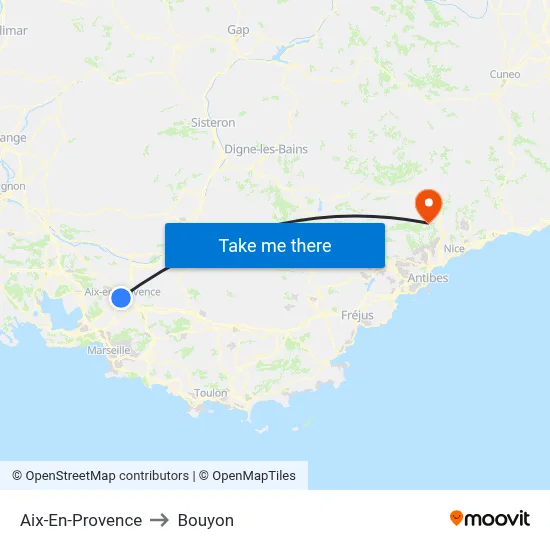 Aix-En-Provence to Bouyon map
