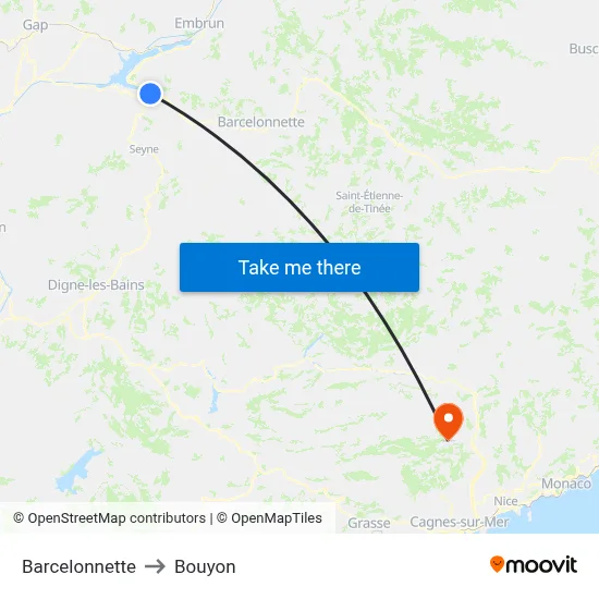 Barcelonnette to Bouyon map