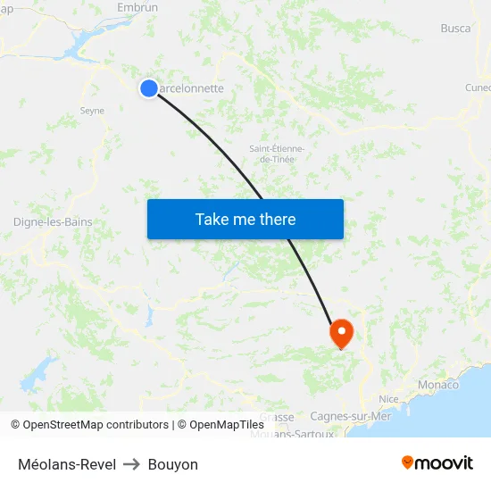 Méolans-Revel to Bouyon map