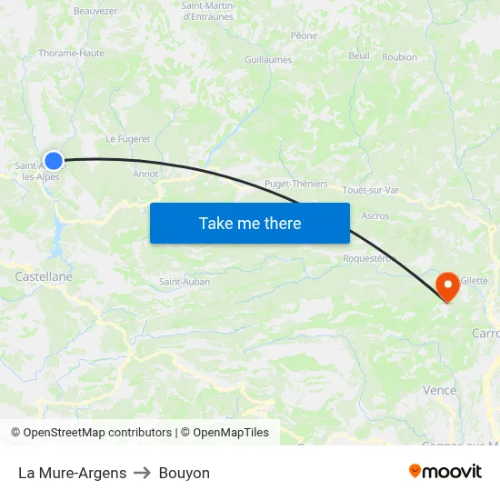 La Mure-Argens to Bouyon map