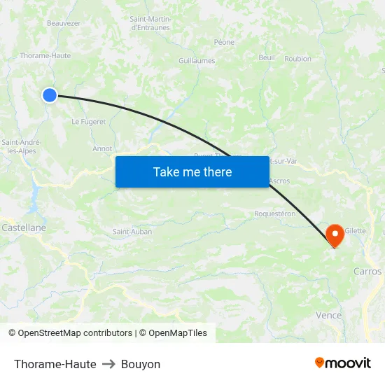 Thorame-Haute to Bouyon map