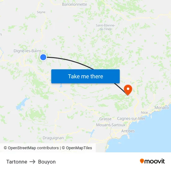 Tartonne to Bouyon map