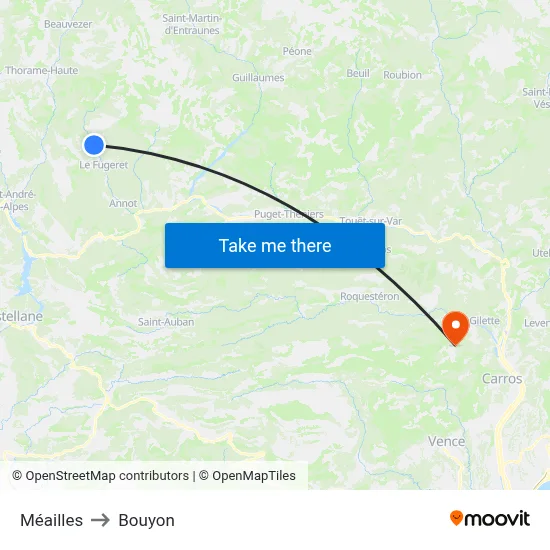 Méailles to Bouyon map