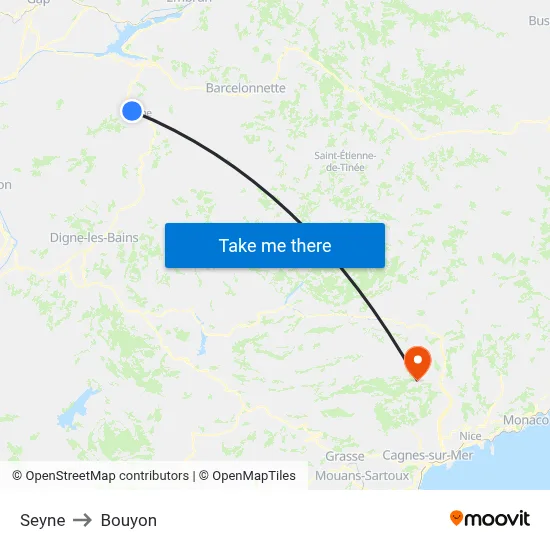 Seyne to Bouyon map