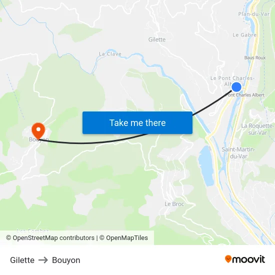 Gilette to Bouyon map