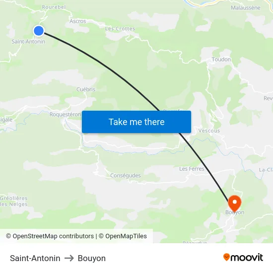 Saint-Antonin to Bouyon map
