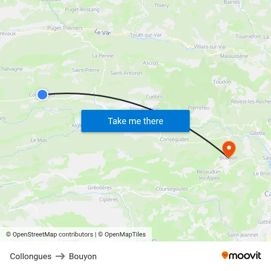 Collongues to Bouyon map