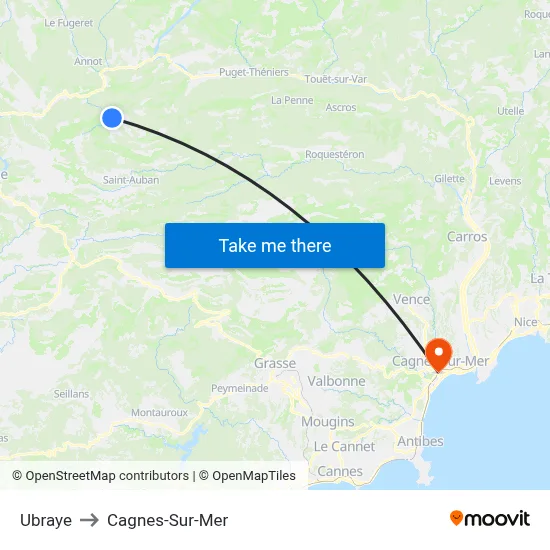 Ubraye to Cagnes-Sur-Mer map