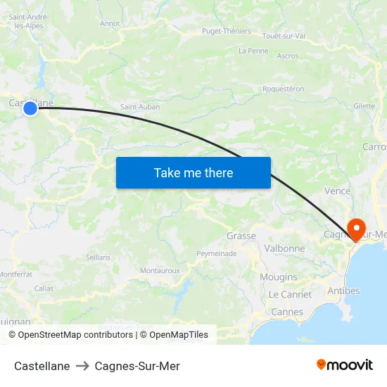Castellane to Cagnes-Sur-Mer map