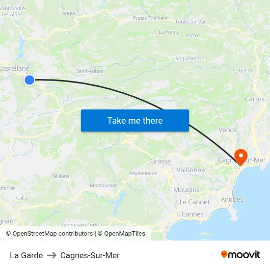 La Garde to Cagnes-Sur-Mer map