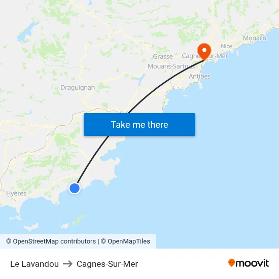 Le Lavandou to Cagnes-Sur-Mer map