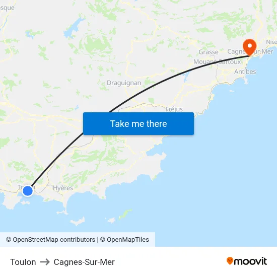 Toulon to Cagnes-Sur-Mer map