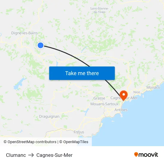 Clumanc to Cagnes-Sur-Mer map
