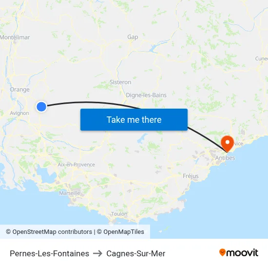 Pernes-Les-Fontaines to Cagnes-Sur-Mer map