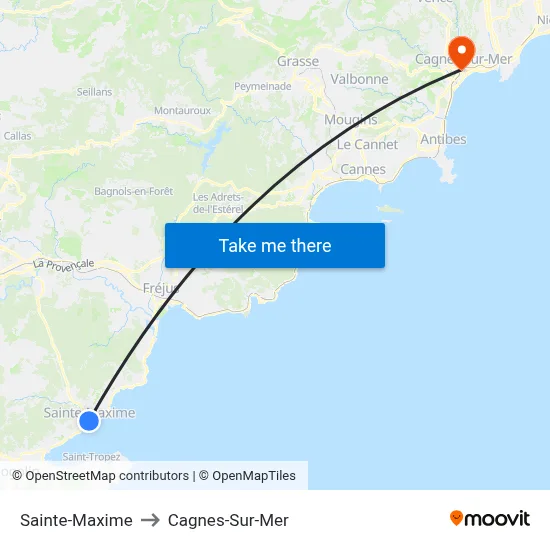 Sainte-Maxime to Cagnes-Sur-Mer map