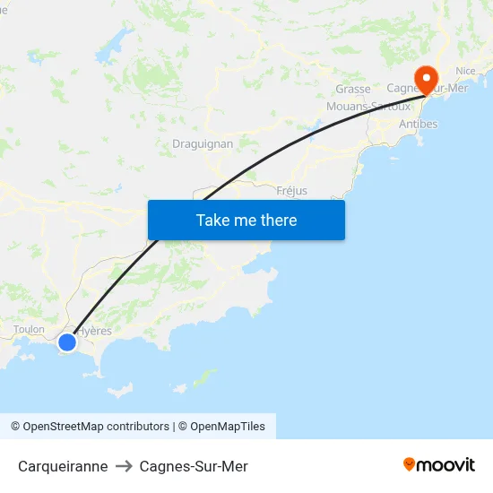 Carqueiranne to Cagnes-Sur-Mer map