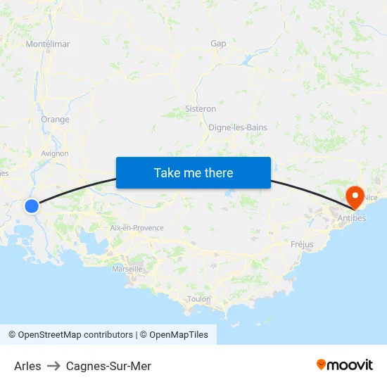 Arles to Cagnes-Sur-Mer map
