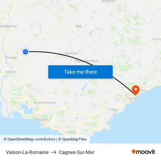 Vaison-La-Romaine to Cagnes-Sur-Mer map