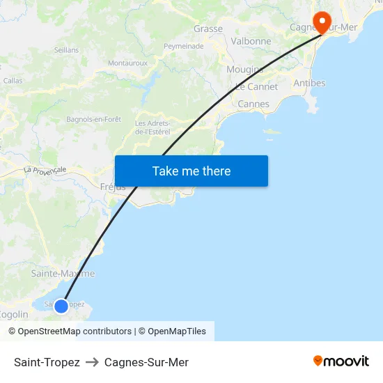 Saint-Tropez to Cagnes-Sur-Mer map