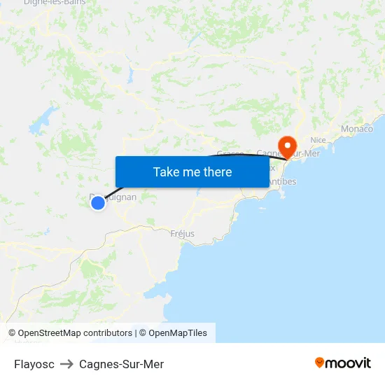 Flayosc to Cagnes-Sur-Mer map