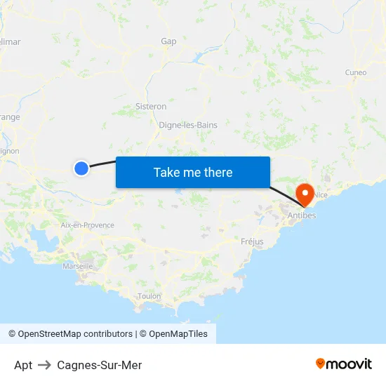 Apt to Cagnes-Sur-Mer map