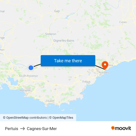 Pertuis to Cagnes-Sur-Mer map