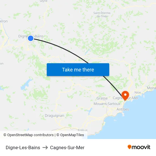 Digne-Les-Bains to Cagnes-Sur-Mer map